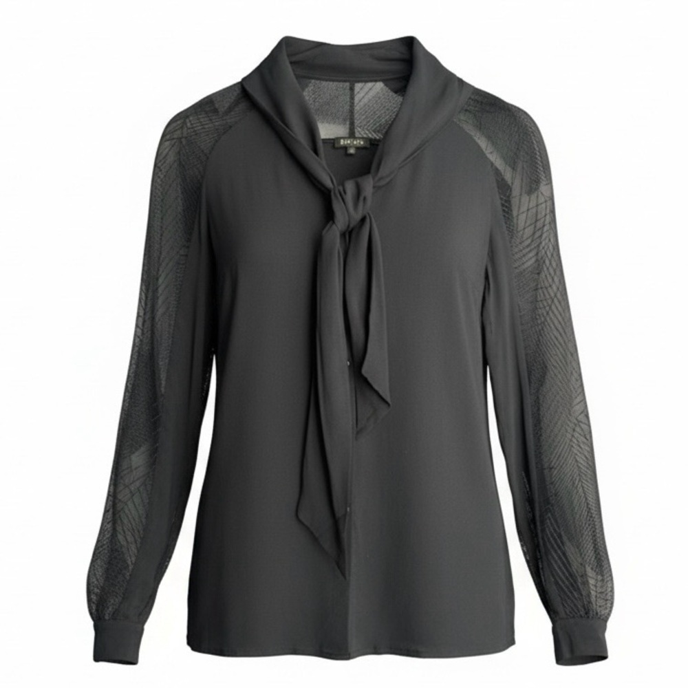 Escada Long Sleeve 100% Silk Lace Sheer Front Tie Button Up Blouse Size 32 XS 2